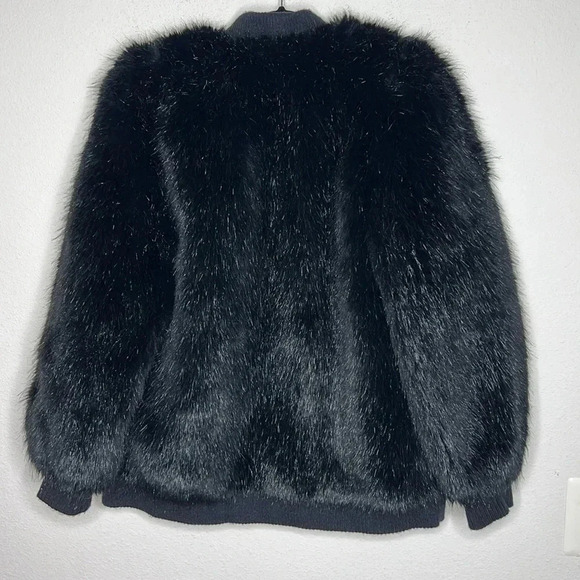 Lilli Ann Faux Fur vintage Black Bomber Jacket Sz medium Made In USA - Picture 2 of 8